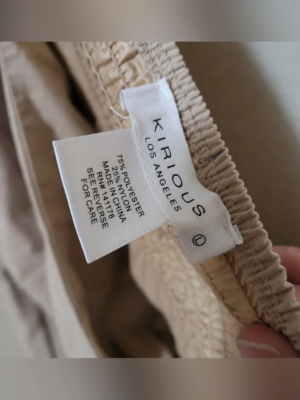 Kirious Los Angeles Linen Blend Puff Sleeve Crop Top | Beige | Size Large - Picture 5 of 5